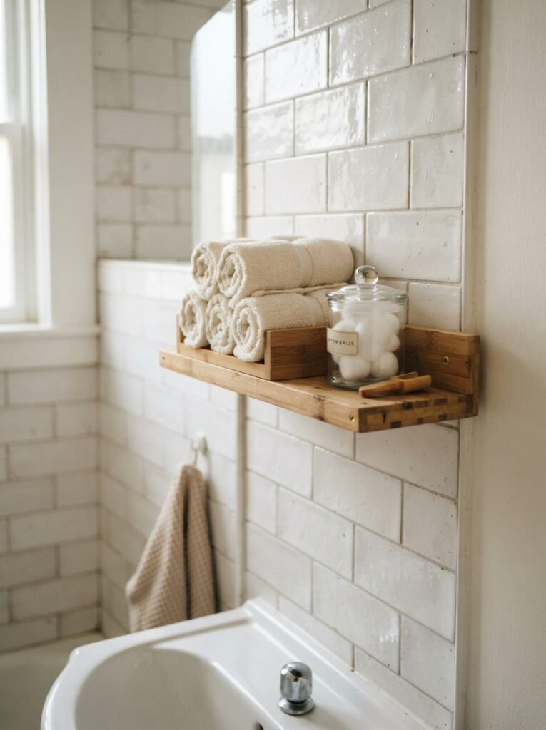  IKEA small bathroom storage idea with bamboo shelf hack
