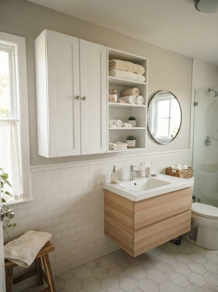  IKEA hack small bathroom storage idea with modular wall cabinet combo