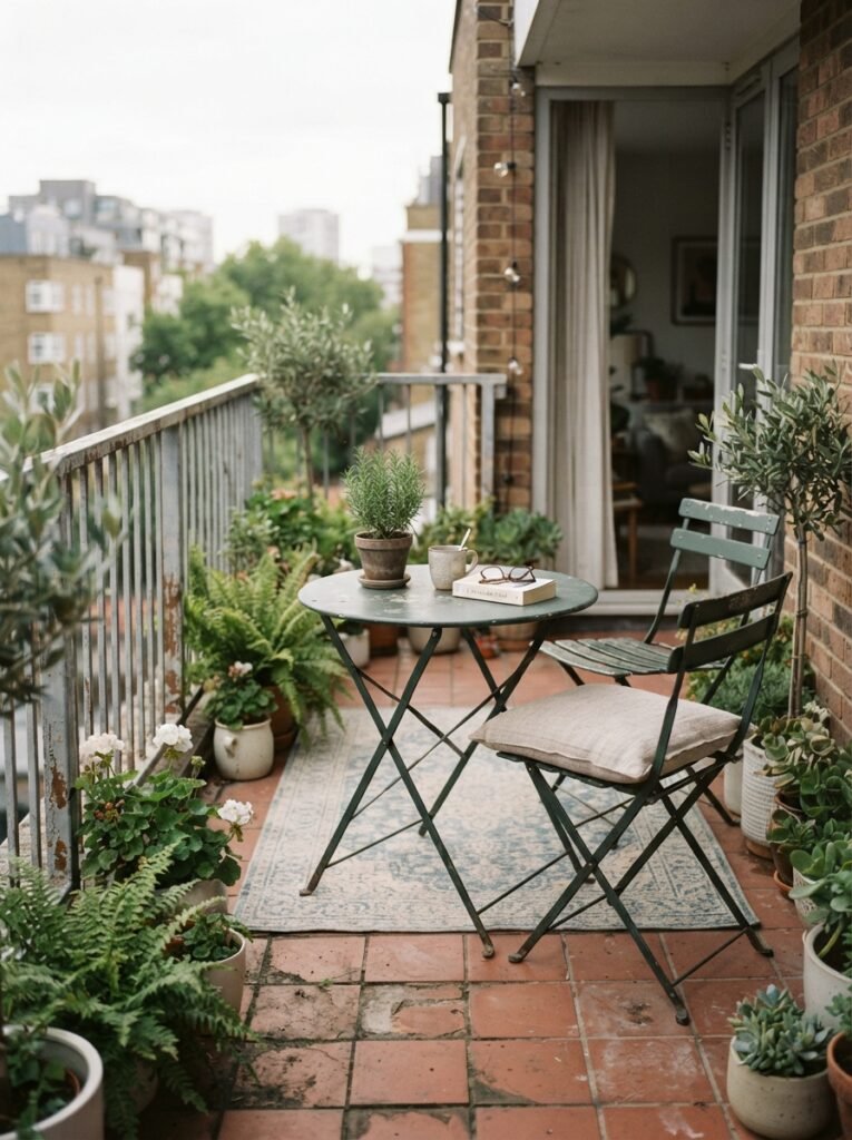 Small patio furniture idea for apartments with fold-flat bistro set