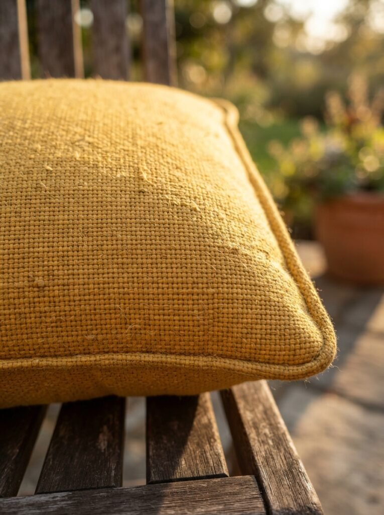 Budget outdoor pillow cover idea for inexpensive covered patio