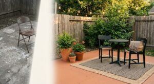 Budget patio makeover idea showing before and after transformation under $200