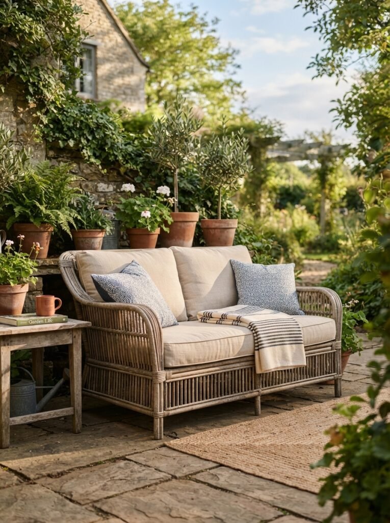 Budget patio makeover step with secondhand seating piece