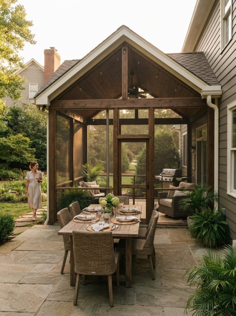Covered enclosed patio idea with screened combo structure