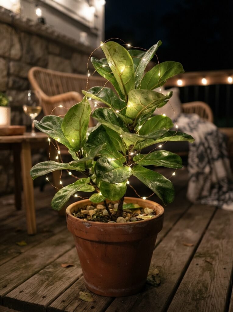  Patio string light idea with fairy light micro-LED layering
