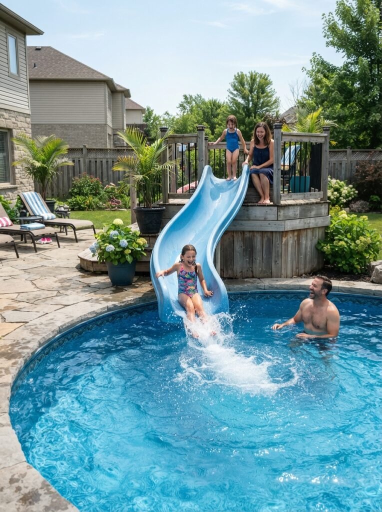 Simple backyard pool idea with minimal features