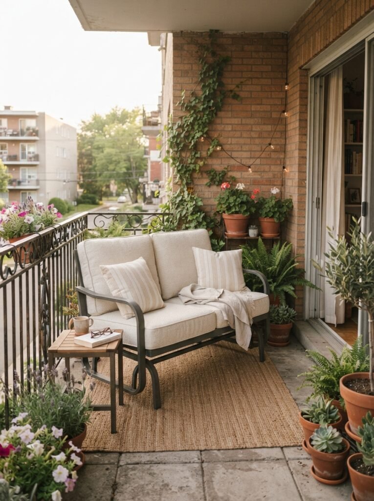 Small patio furniture idea for apartments with compact loveseat glider