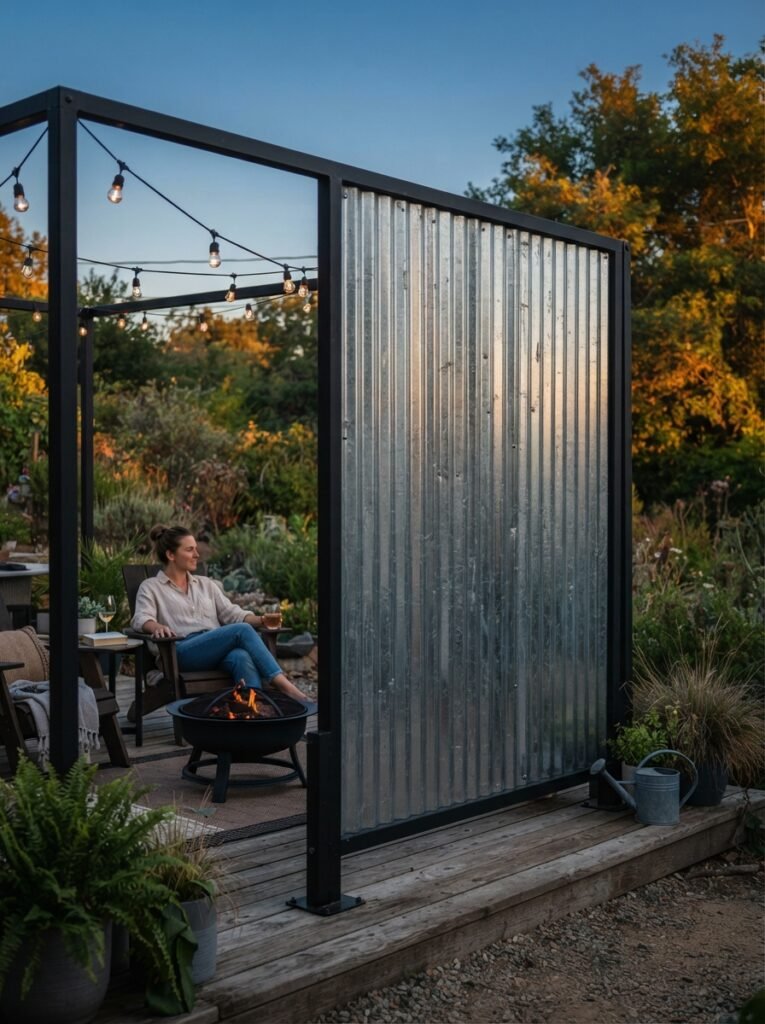 Outdoor privacy panel idea with corrugated metal accent