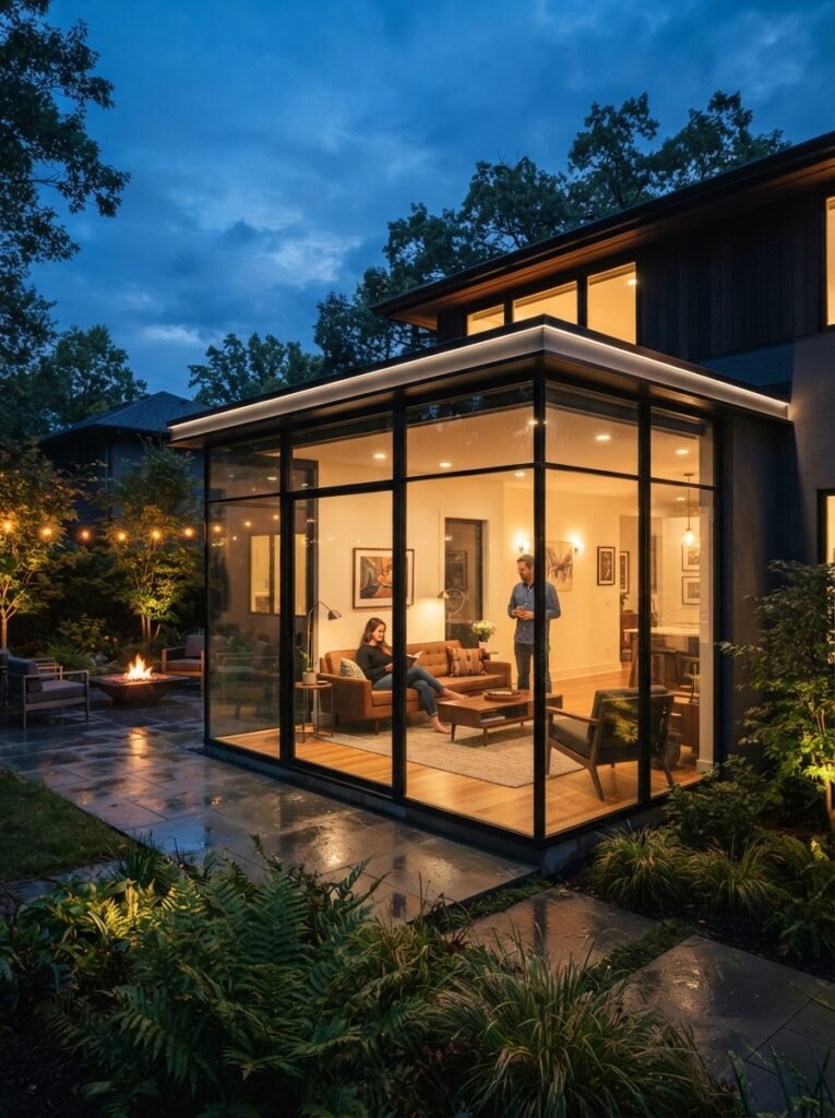  Modern enclosed patio idea with minimalist glass box addition