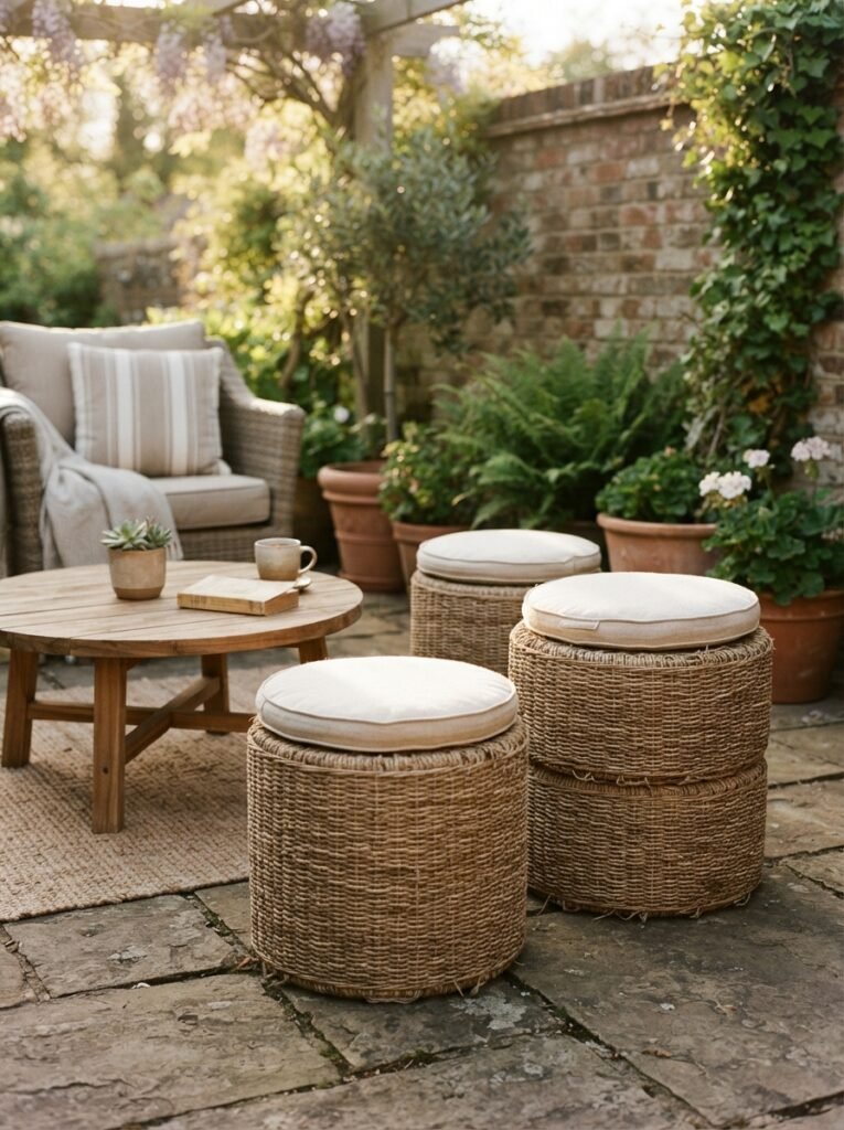 Cozy patio idea for renters with stackable modular ottomans