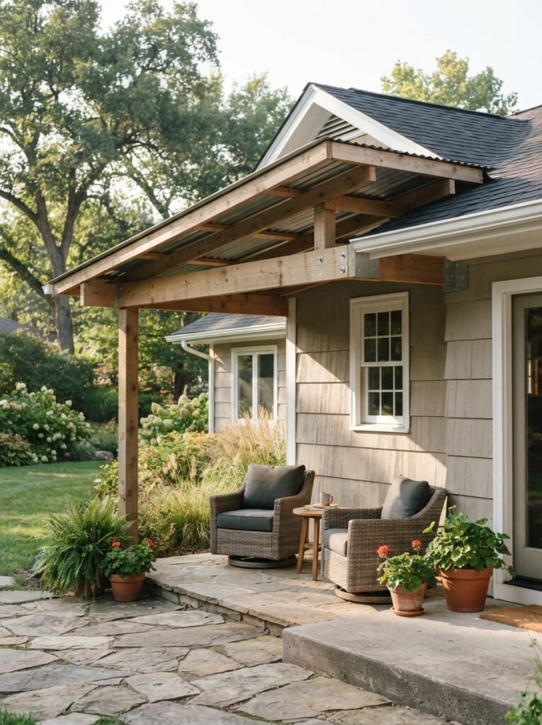 Gable roof covered patio attached to house matching roofline