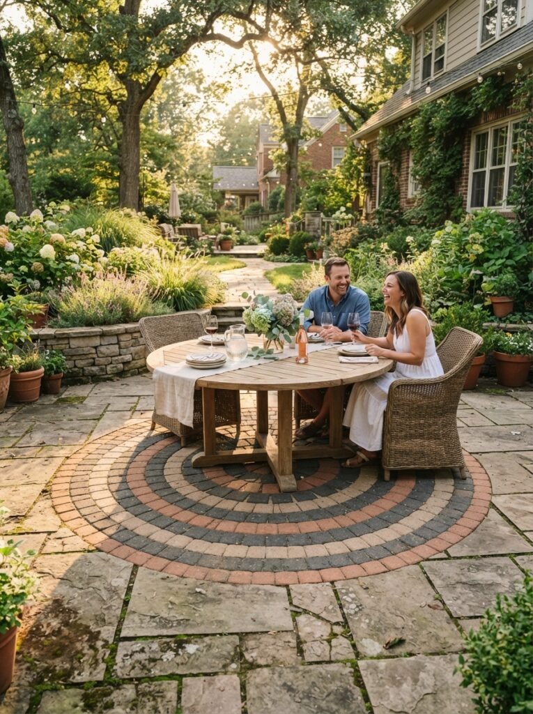  Paver patio design idea with inlaid medallion center pattern
