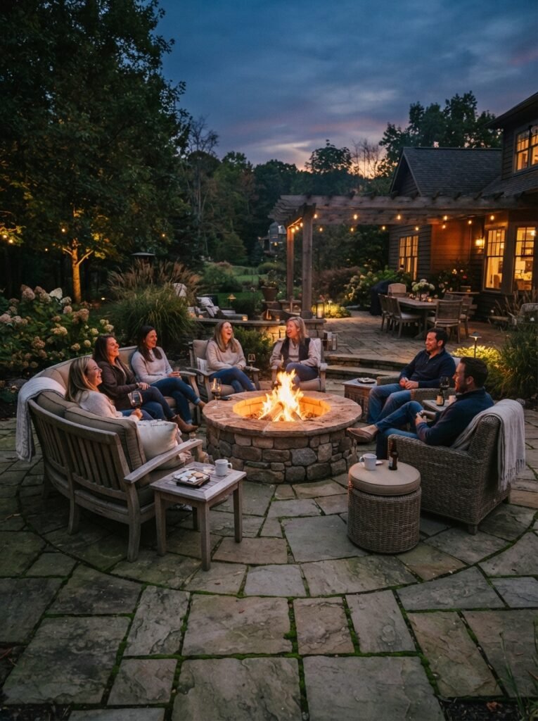 Paver patio idea with built-in fire pit circle
