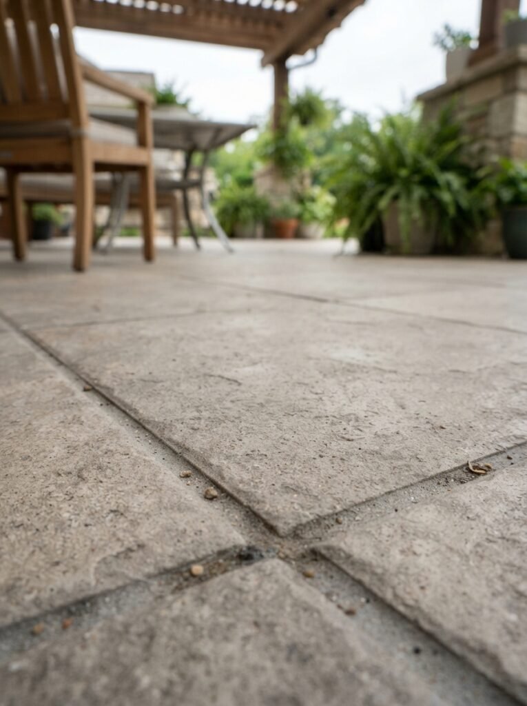 Porcelain paver flooring idea for outdoor covered patio