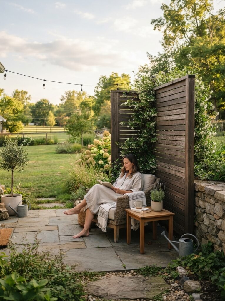 Targeted single-corner patio privacy screen idea
