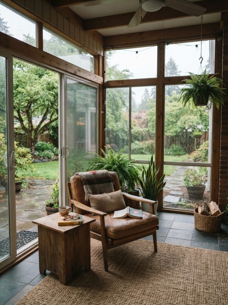 Enclosed patio idea with screened and sliding glass panel walls