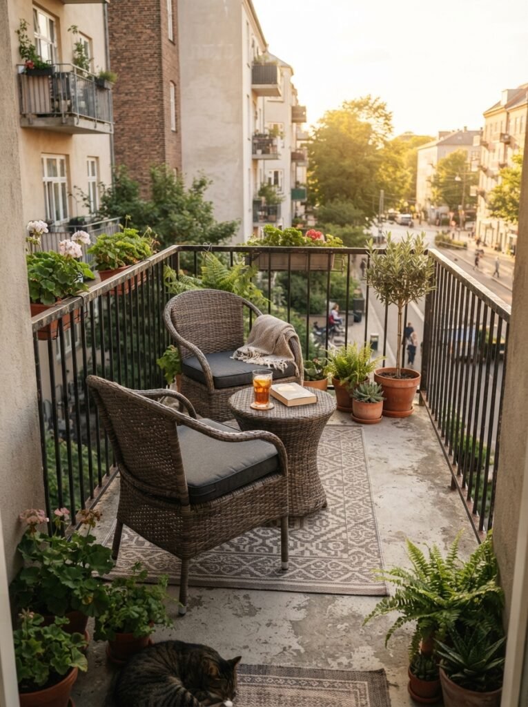 Small patio furniture idea for apartments with lightweight resin wicker set