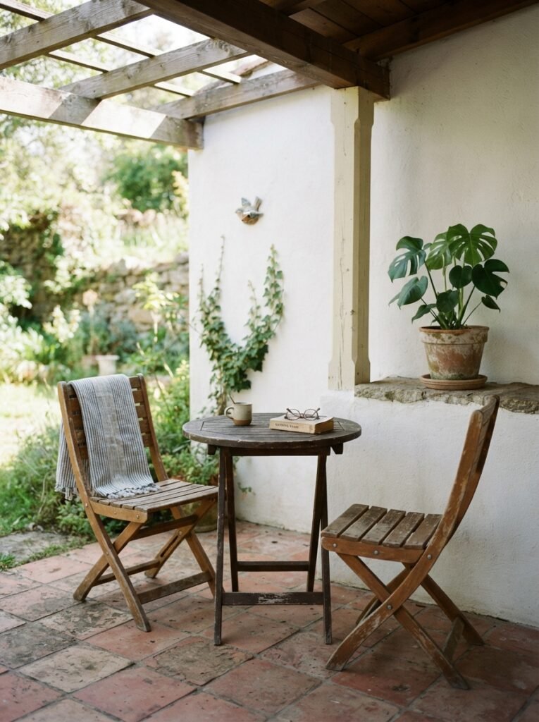 Simple covered patio idea with minimal bistro seating setup