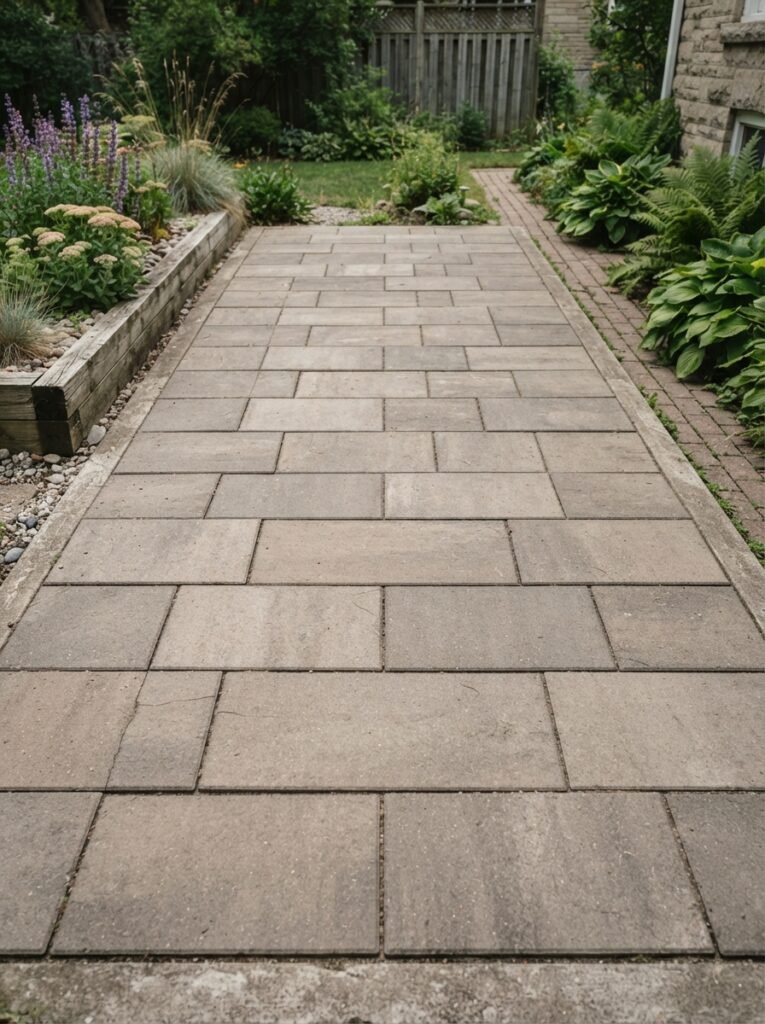 Simple paver patio idea with single-size running bond layout