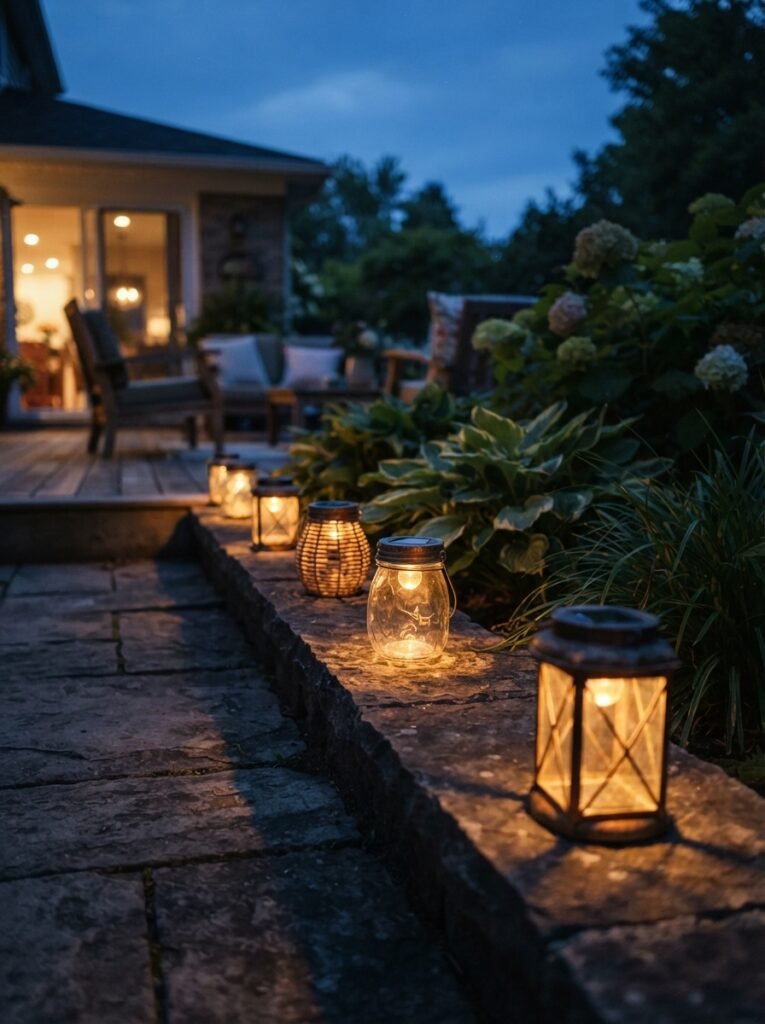  Cozy patio idea for renters with freestanding solar lanterns