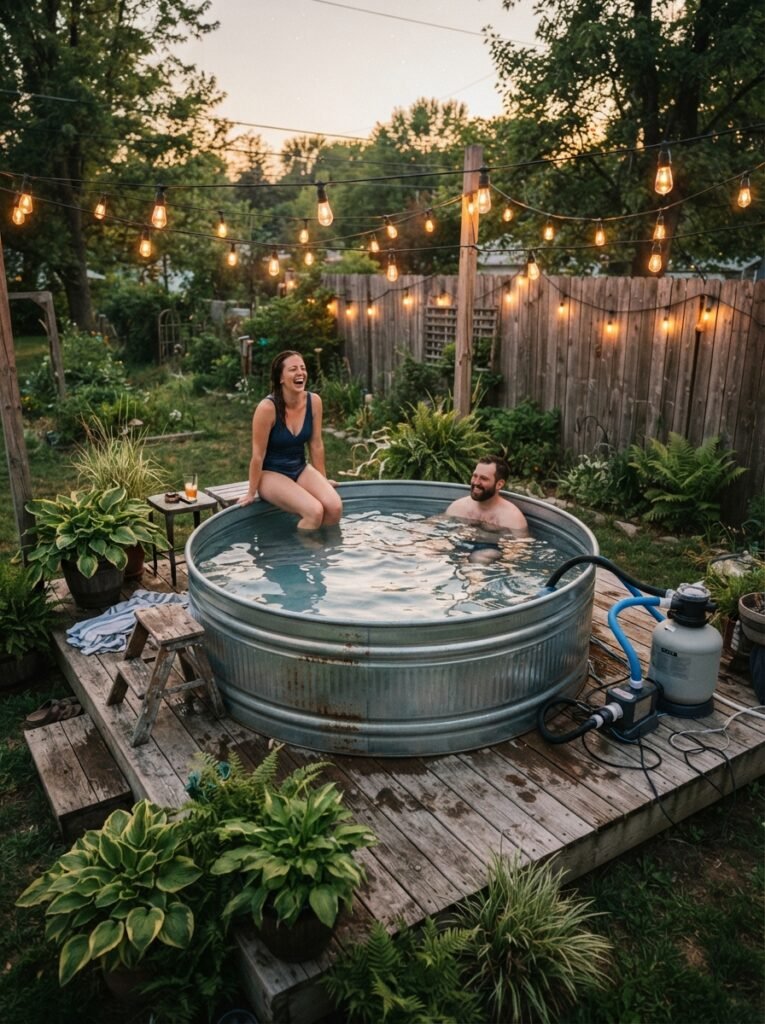 DIY backyard pool idea with stock tank conversion