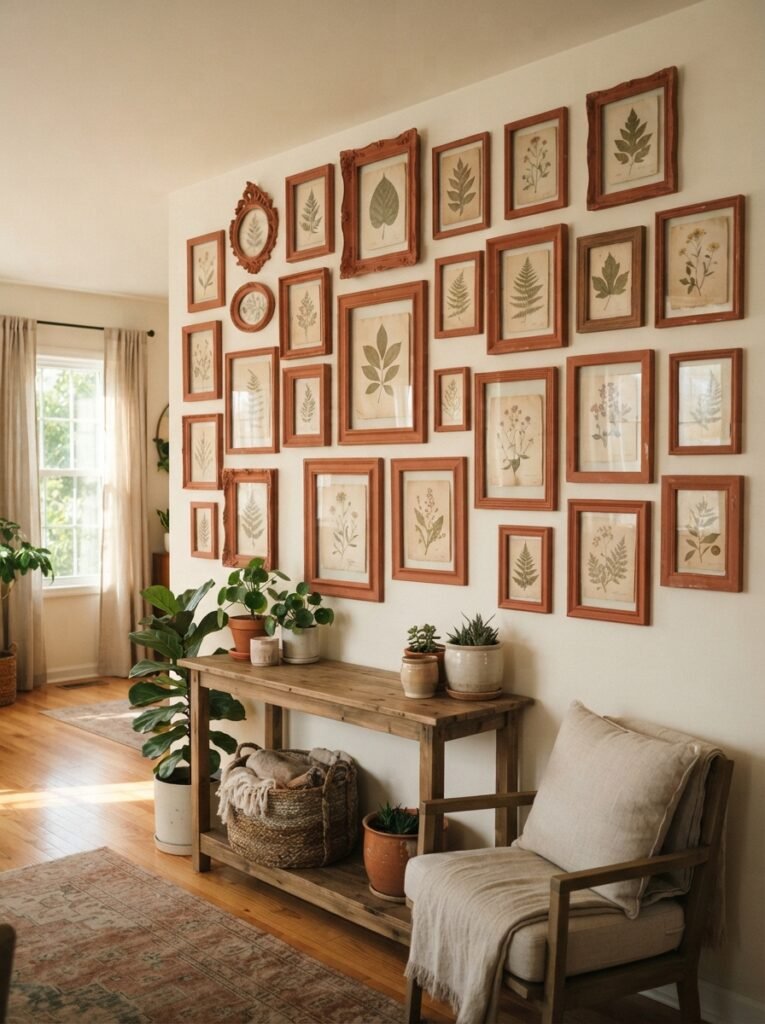 Cheap boho decor idea with thrifted frame gallery wall