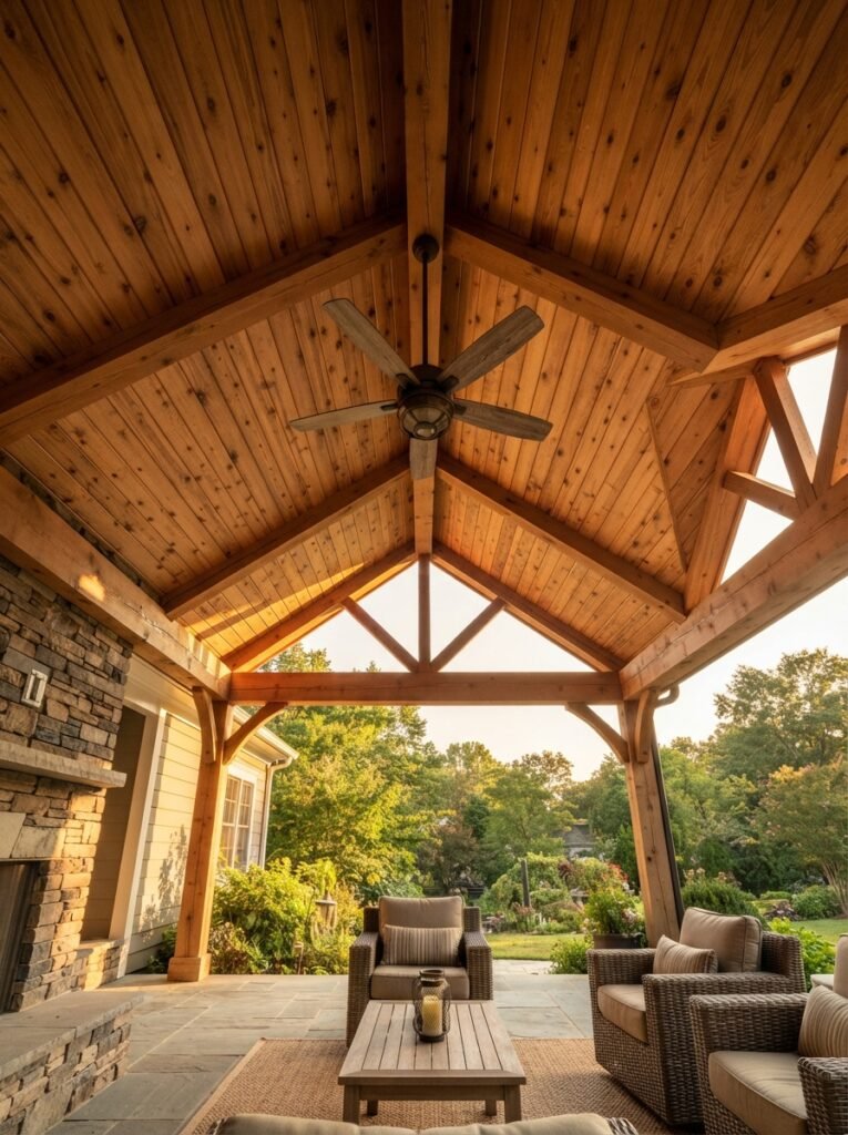 Shed roof covered patio attached to house on ranch home