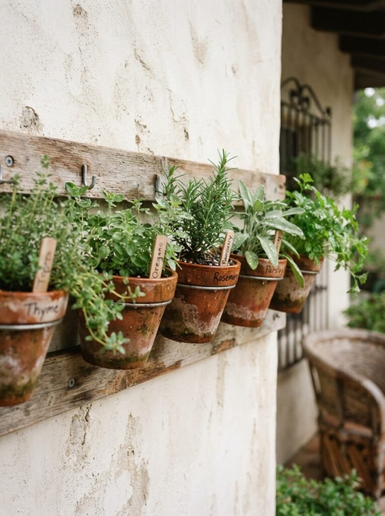 Vertical planter rail idea for small covered patio walls
