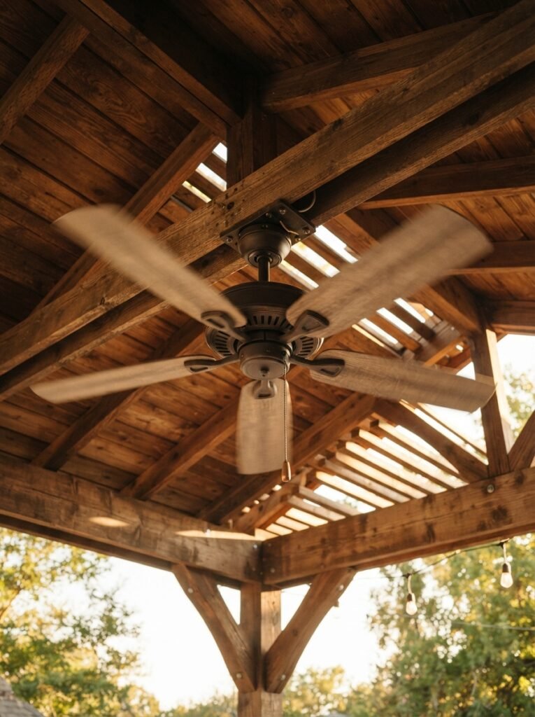 Wet-rated ceiling fan for roof attached covered patio ideas