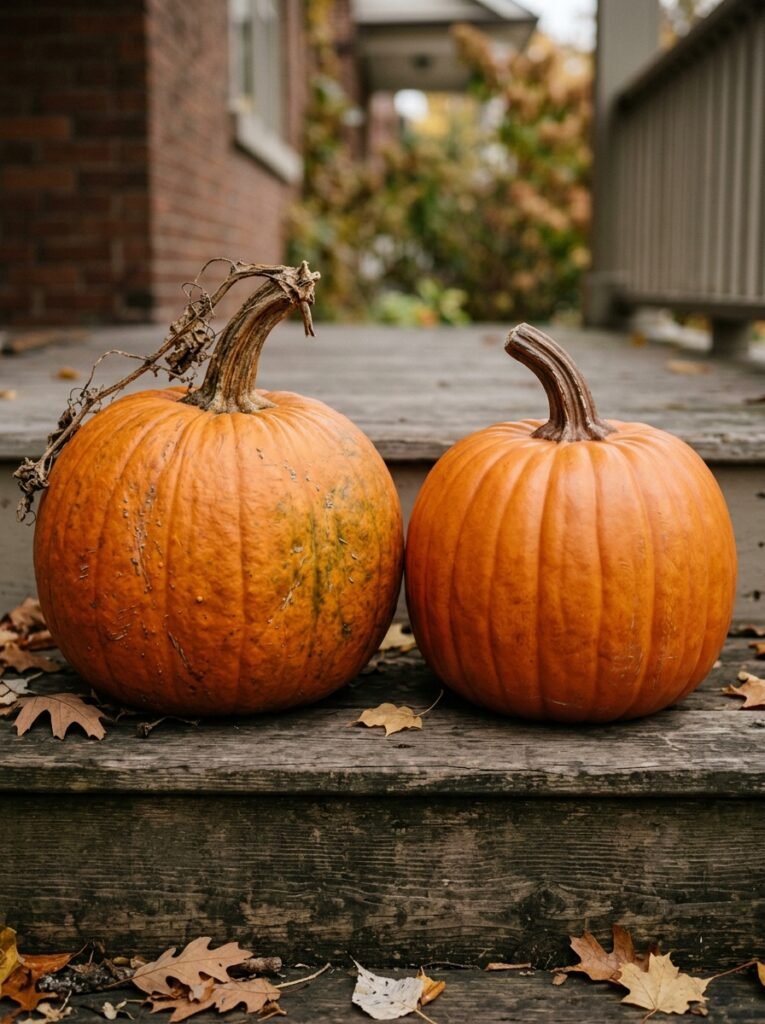 Real versus faux pumpkin comparison for small space fall decor