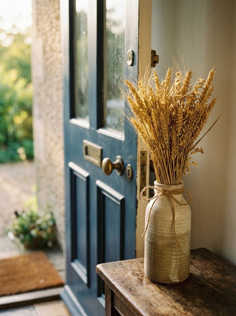  Fall porch decor idea for small spaces with wheat bundle accent