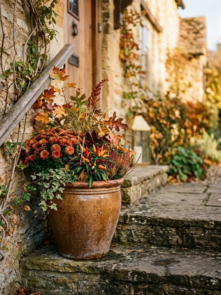  Fall porch decor idea for small spaces with single statement planter