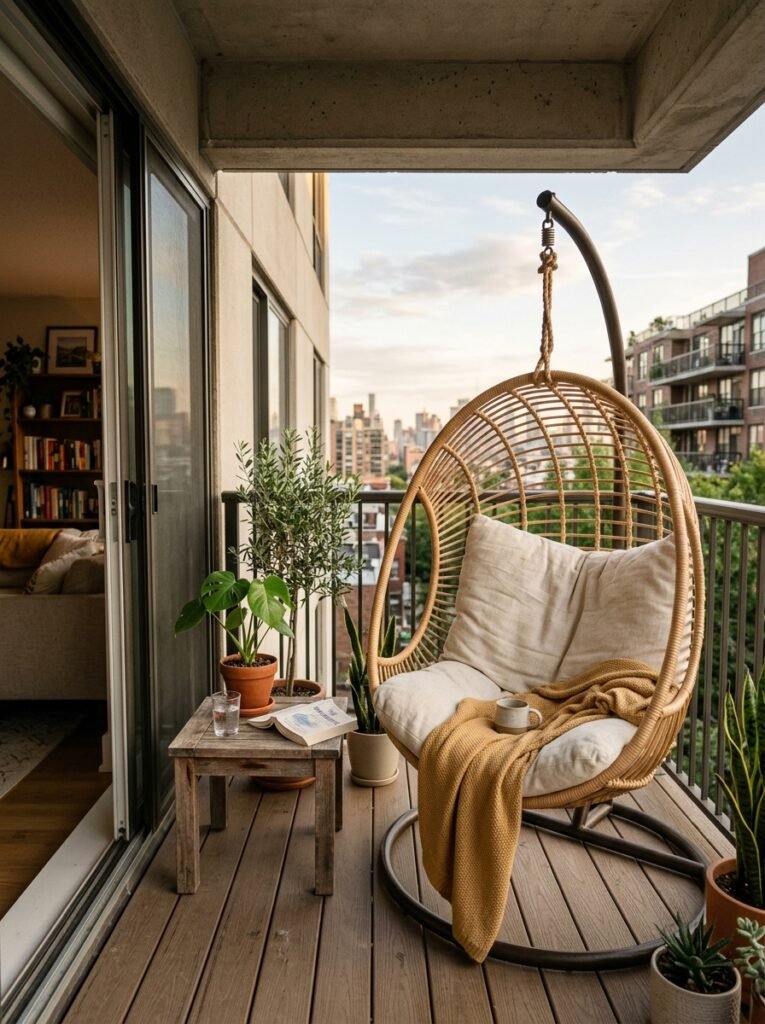 mall patio furniture idea for apartments with hanging egg chair