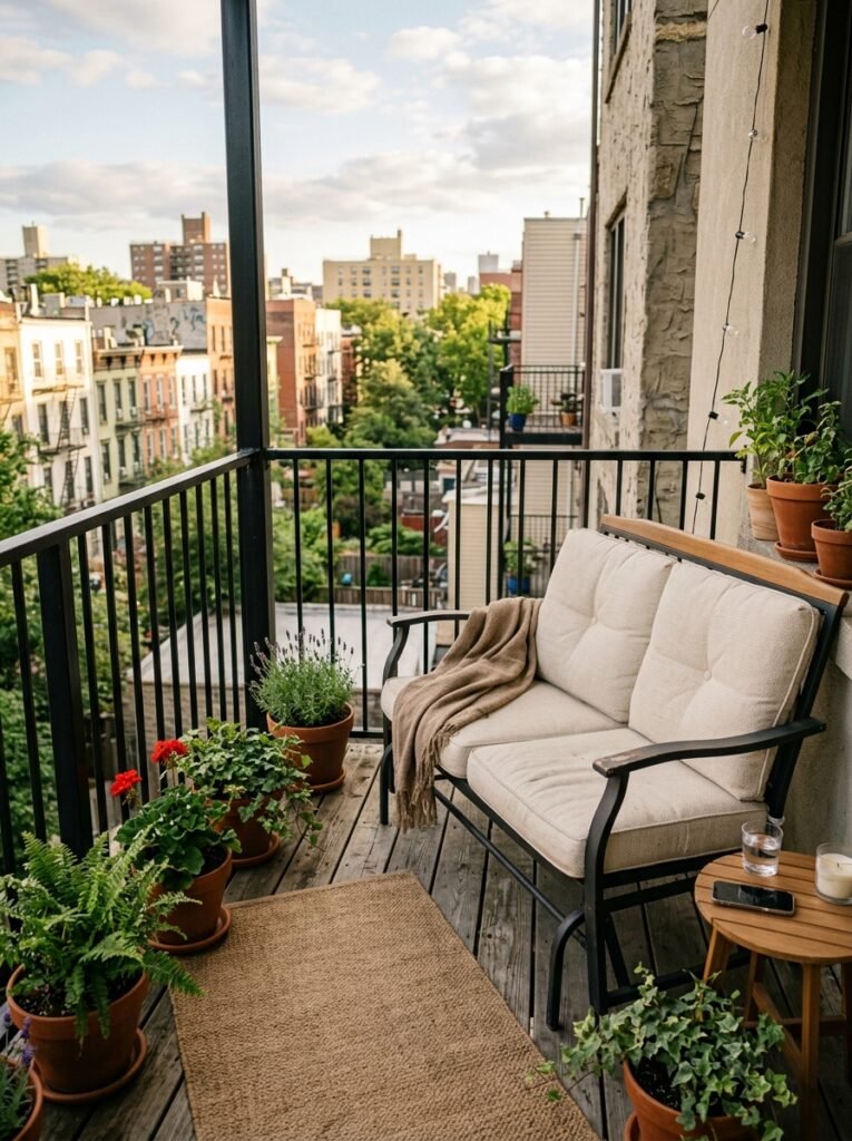  Small patio furniture idea for apartments with compact loveseat glider