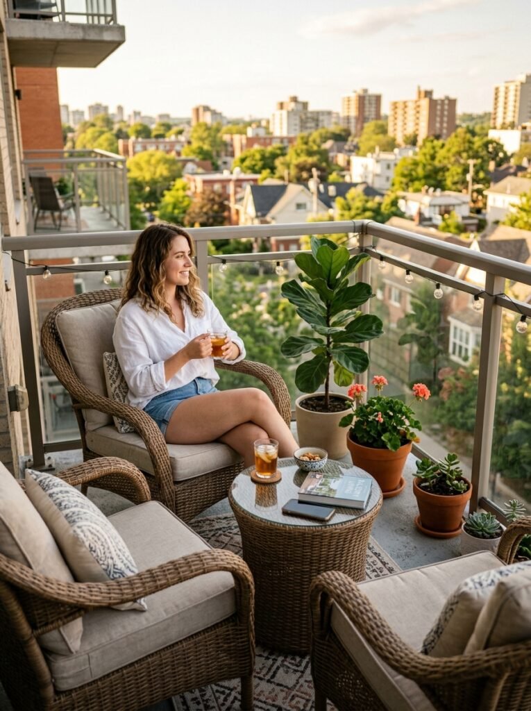 Small patio furniture idea for apartments with lightweight resin wicker set