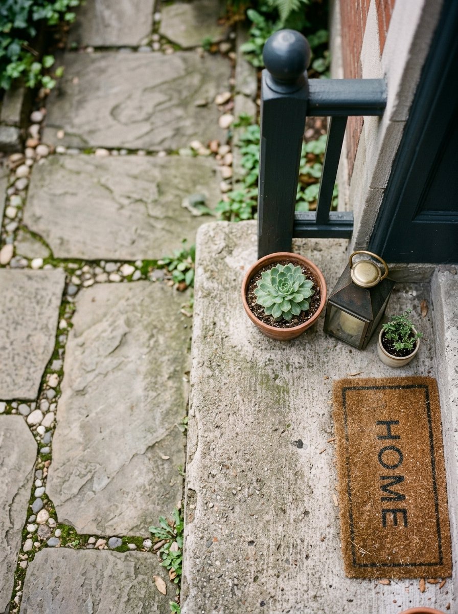 Small porch fall decor idea showing clear walkway placement