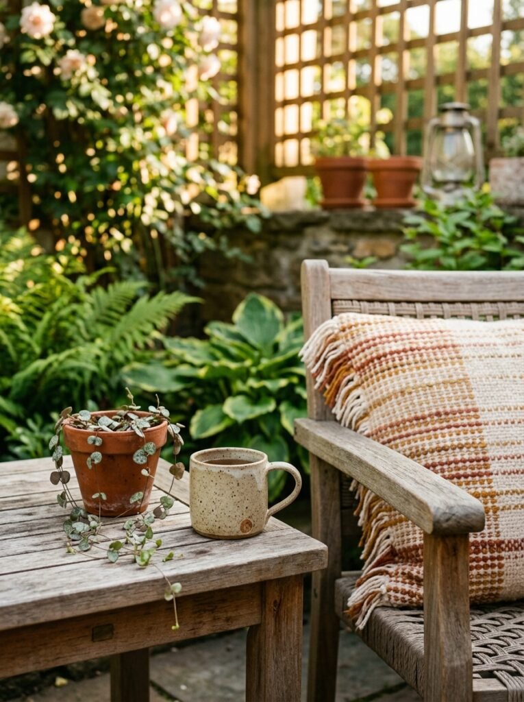 How to style a small patio step six with layered lighting sources