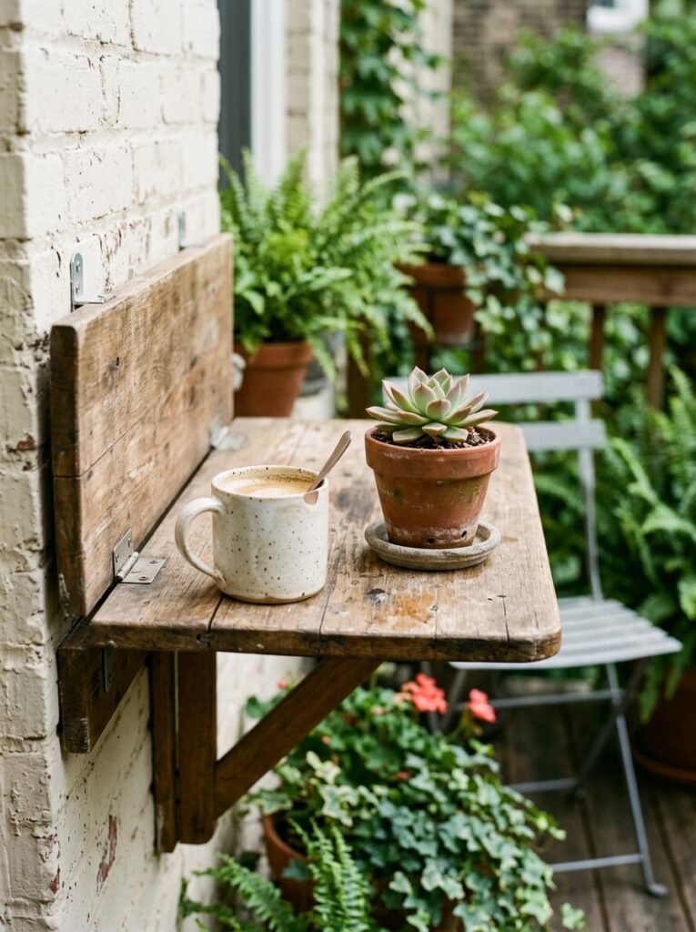 Small patio furniture idea for apartments with wall-mounted drop-leaf table