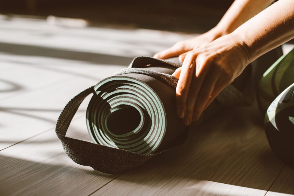 Backyard yoga space ideas — rolled all-weather yoga mat