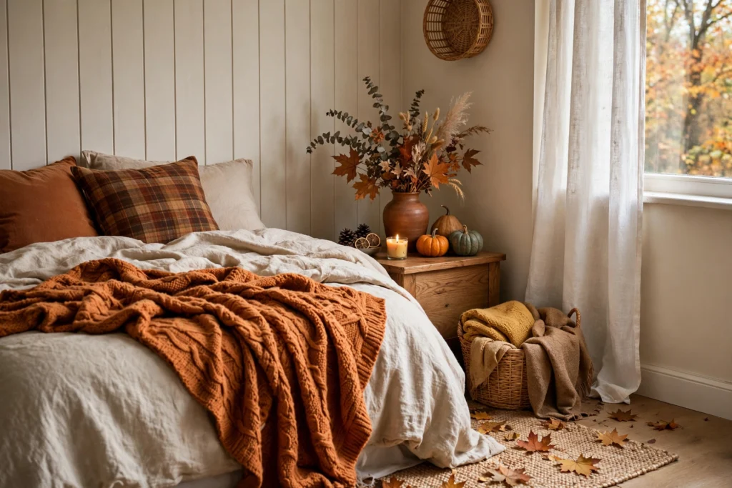 Bedroom corner styled for fall season