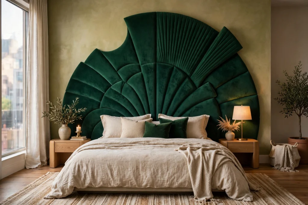 Bold statement headboard in cozy bedroom