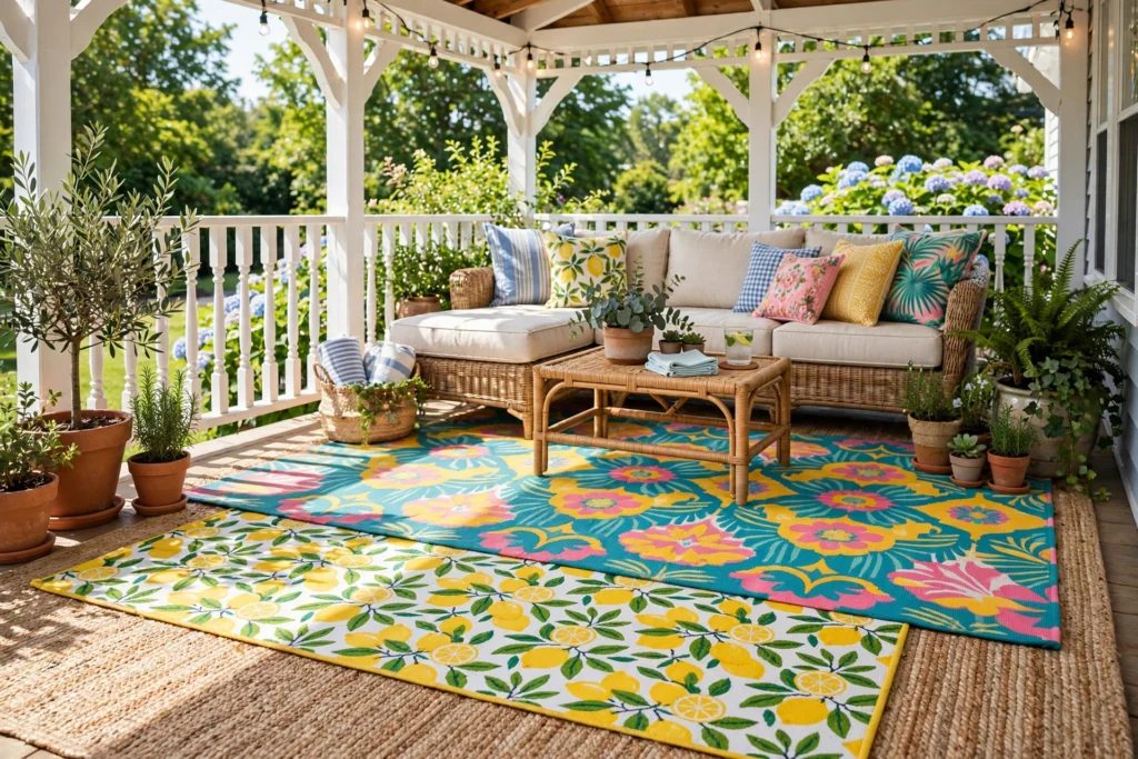 Layered summer rugs — summer porch ideas