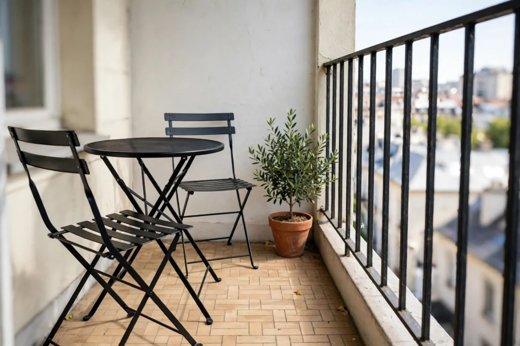 Apartment-scale bistro furniture for a small balcony patio
