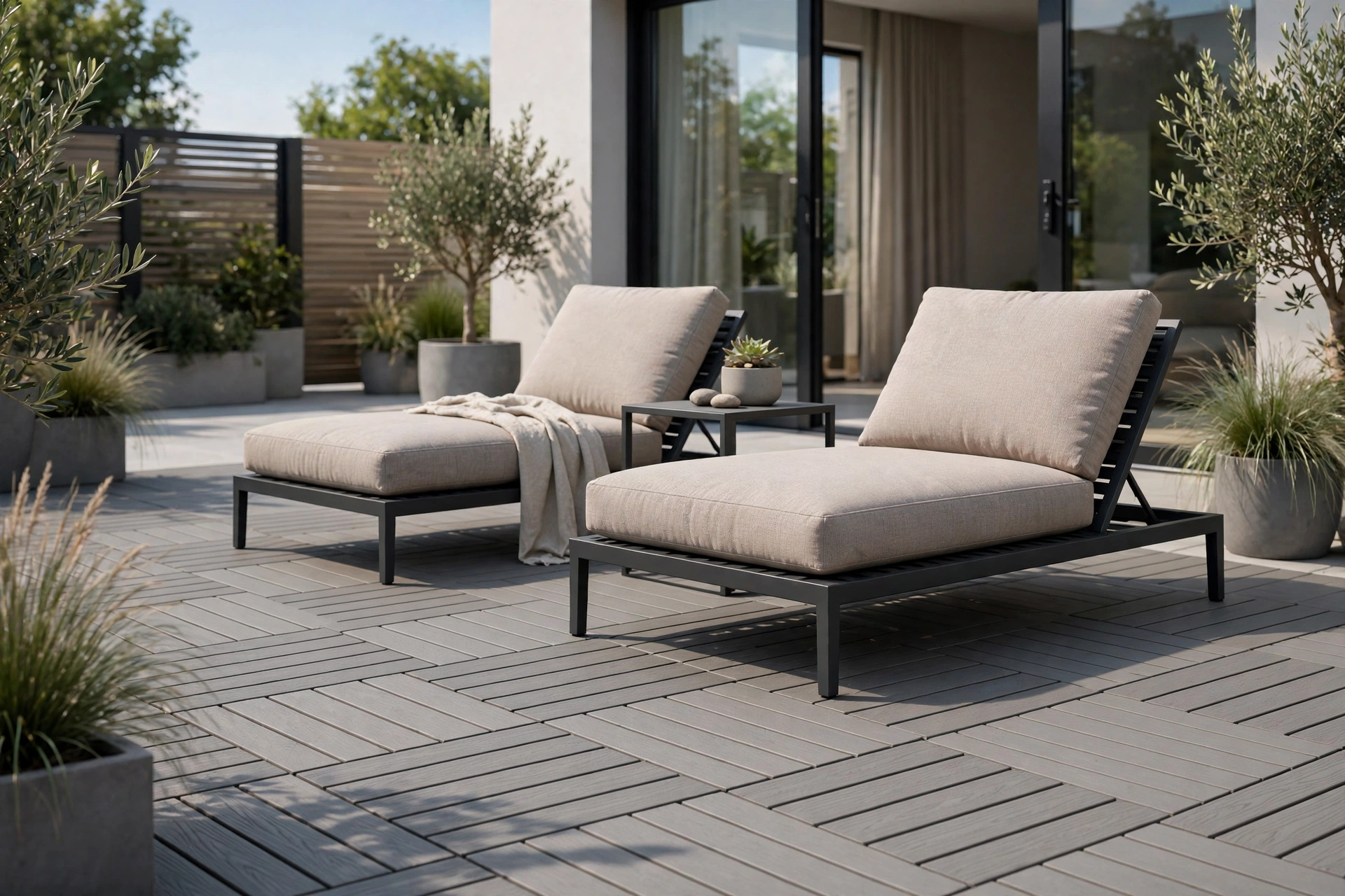Gray composite deck tiles: a low-maintenance favorite among patio flooring options
