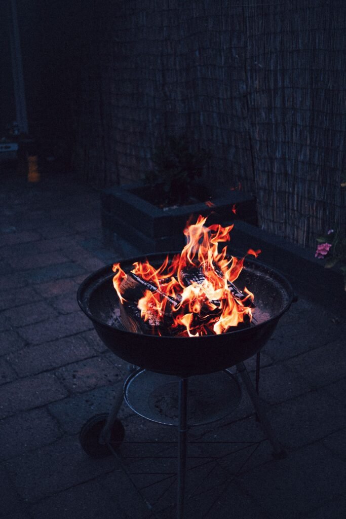 Patio heater under covered patio — fire pit as a heating alternative