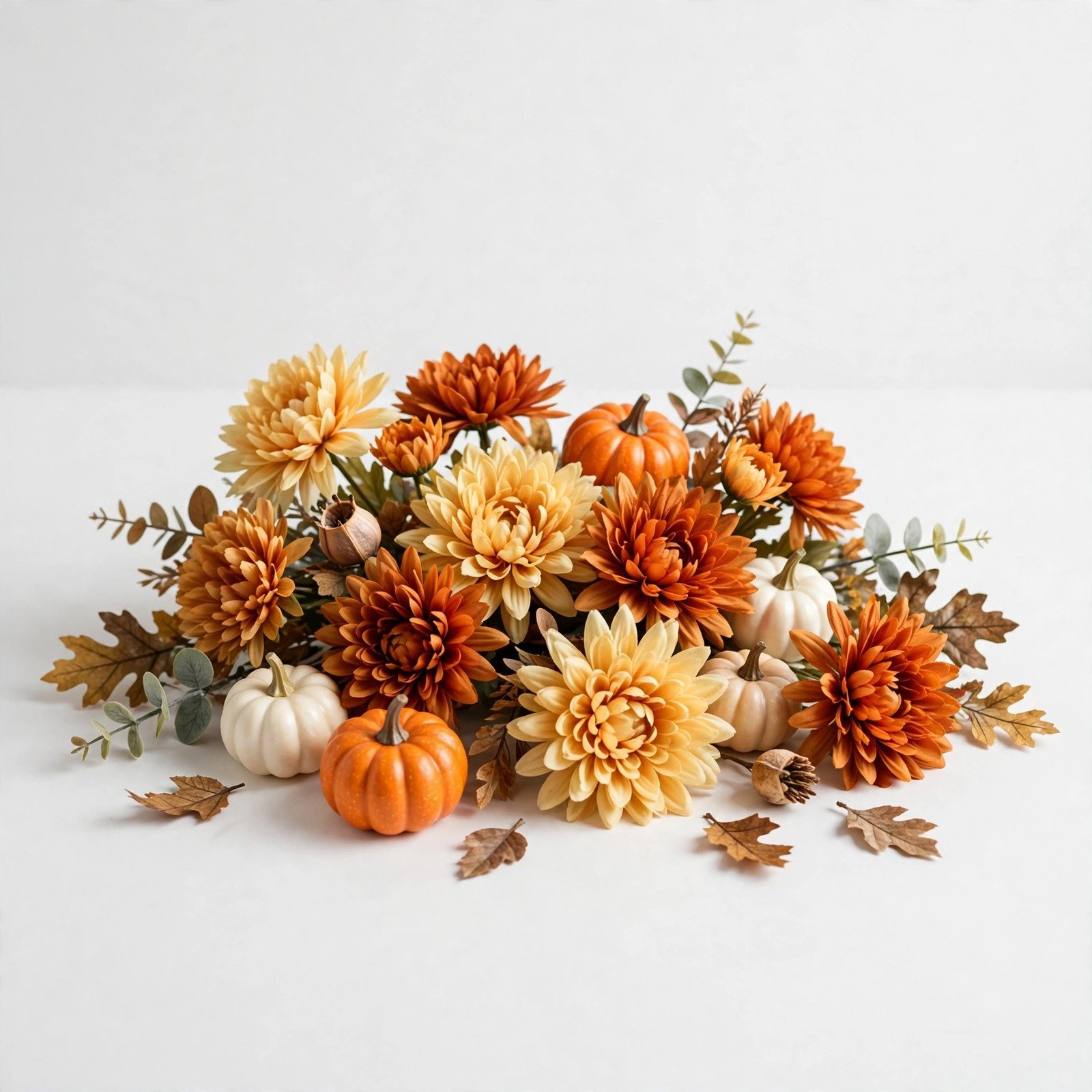 Faux fall mums or pumpkin cluster decor