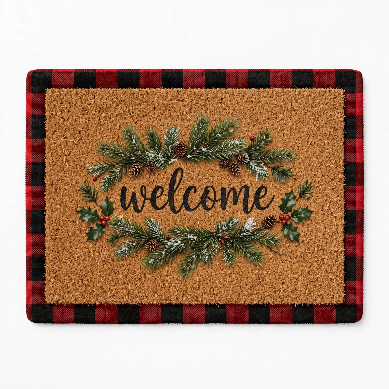 Christmas doormat (buffalo plaid or welcome)