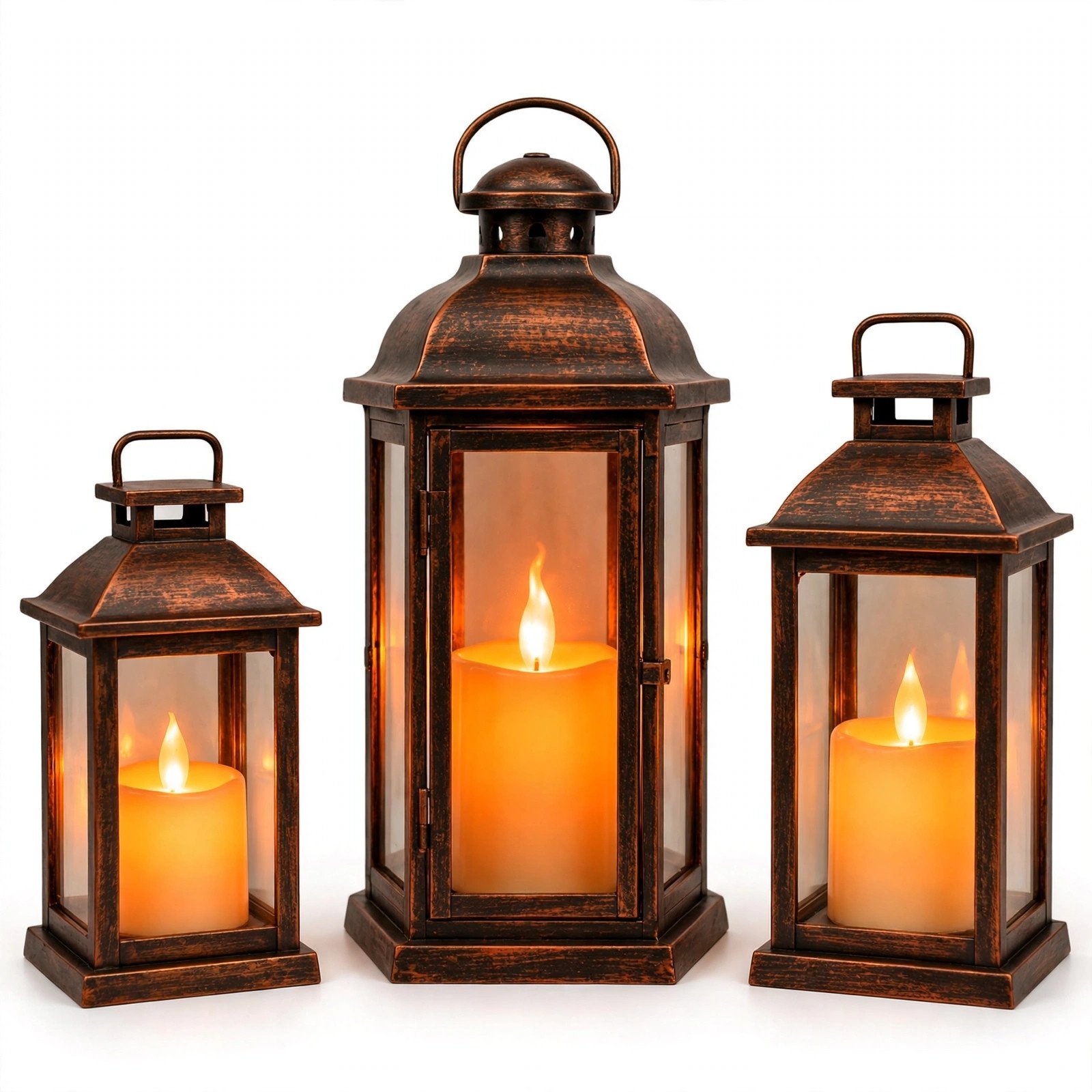 Outdoor lanterns with flickering LED candles (fall colors)