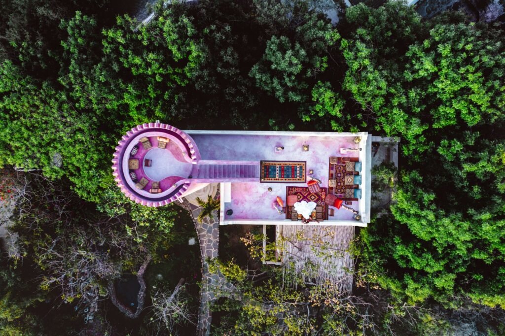 Small patio layout ideas — aerial view comparing four patio layouts